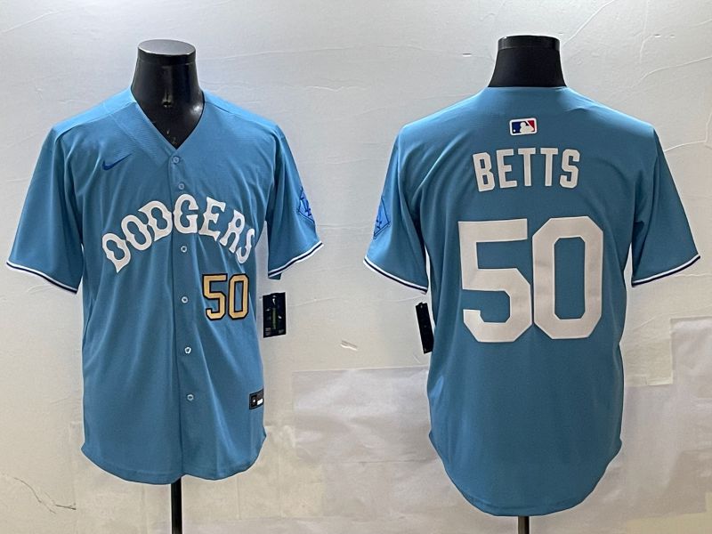 Men Los Angeles Dodgers 50 Betts Light Blue Throwback Game 2025 Nike MLB Jersey style 10